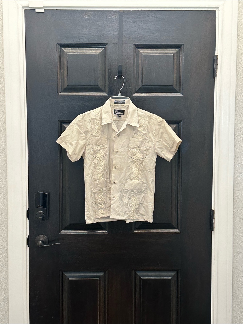 Boys Short-Sleeve Embroidered Guayabera Shirt - Cream 12/14